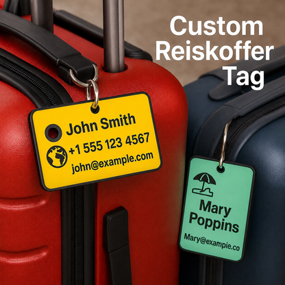 Custom reiskoffer tag