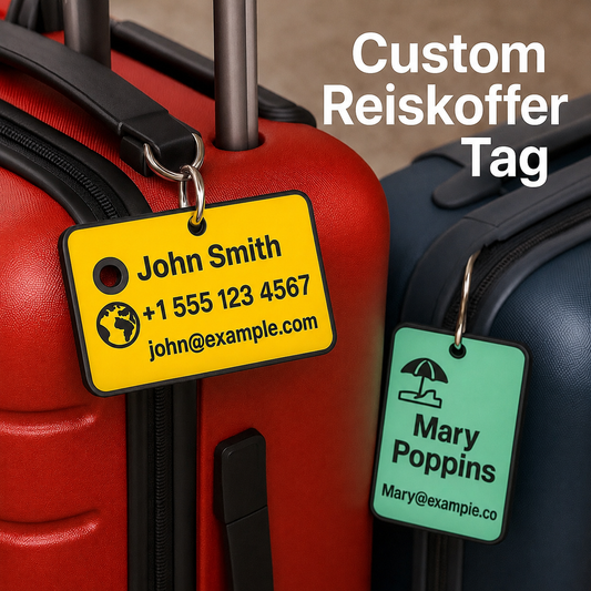 Custom reiskoffer tag